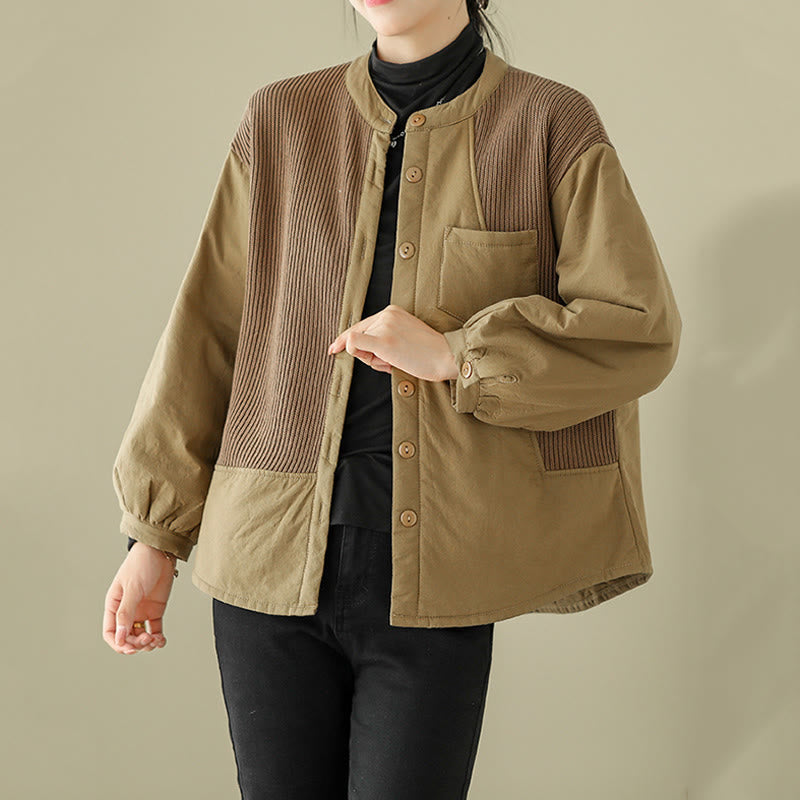 Buddha Stones Commute Damen-Langarmjacke aus Baumwolle mit schlichtem Patchwork-Design und Tasche - image 2