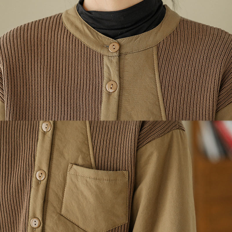 Buddha Stones Commute Damen-Langarmjacke aus Baumwolle mit schlichtem Patchwork-Design und Tasche - image 6