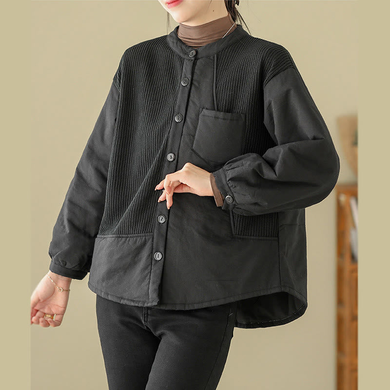 Buddha Stones Commute Damen-Langarmjacke aus Baumwolle mit schlichtem Patchwork-Design und Tasche - image 11