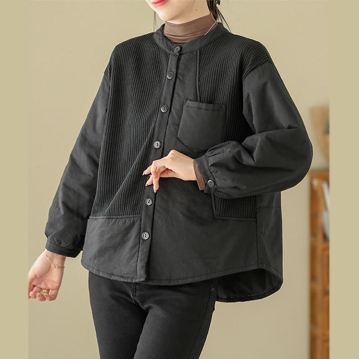 Buddha Stones Commute Damen-Langarmjacke aus Baumwolle mit schlichtem Patchwork-Design und Tasche - image 11