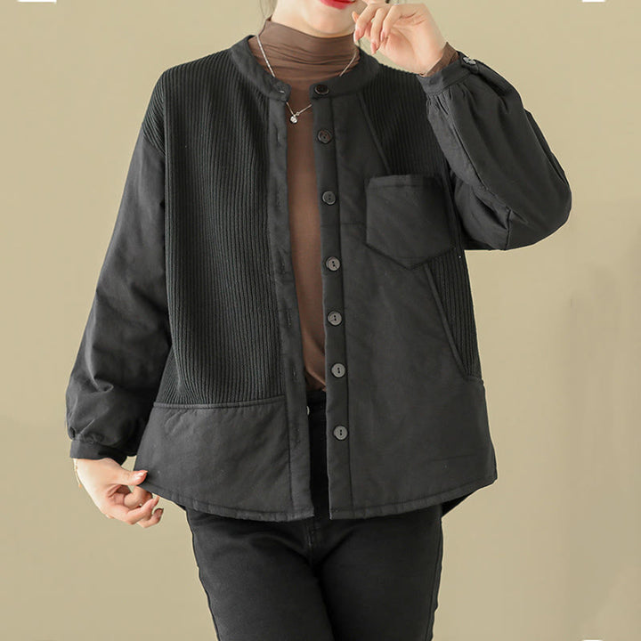 Buddha Stones Commute Damen-Langarmjacke aus Baumwolle mit schlichtem Patchwork-Design und Tasche - image 12