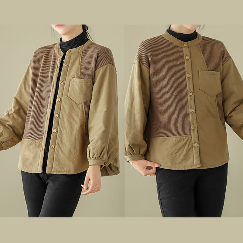 Buddha Stones Commute Damen-Langarmjacke aus Baumwolle mit schlichtem Patchwork-Design und Tasche - image 8