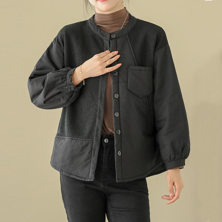 Buddha Stones Commute Damen-Langarmjacke aus Baumwolle mit schlichtem Patchwork-Design und Tasche - image 13