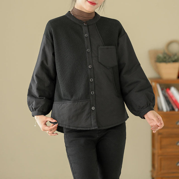 Buddha Stones Commute Damen-Langarmjacke aus Baumwolle mit schlichtem Patchwork-Design und Tasche - Schwarz - US8-10， UK/AU12-14，EU40-42 (XL) - image 10