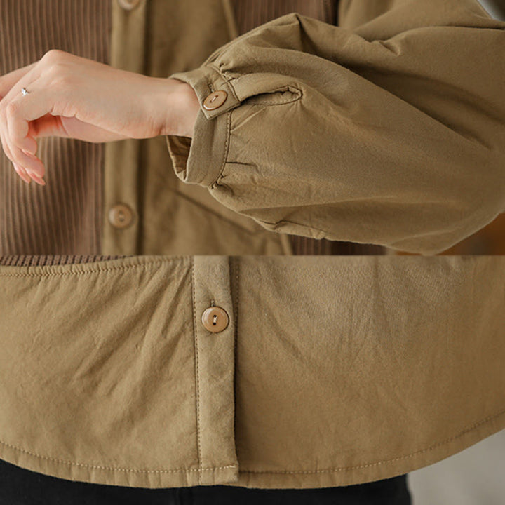 Buddha Stones Commute Damen-Langarmjacke aus Baumwolle mit schlichtem Patchwork-Design und Tasche - image 7