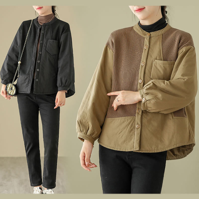Buddha Stones Commute Damen-Langarmjacke aus Baumwolle mit schlichtem Patchwork-Design und Tasche - image 15