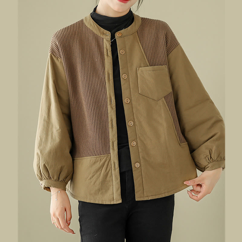 Buddha Stones Commute Damen-Langarmjacke aus Baumwolle mit schlichtem Patchwork-Design und Tasche - image 5