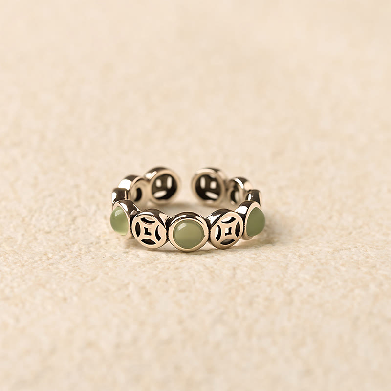 Buddha Stones Jade Südroter Achat Kupfermünze Wohlstand Glück Offener Ring - image 1