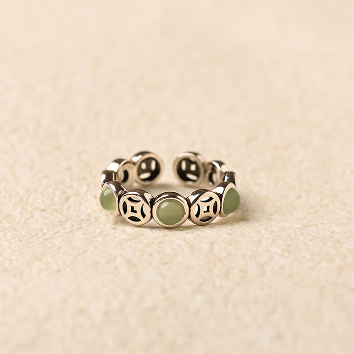 Buddha Stones Jade Südroter Achat Kupfermünze Wohlstand Glück Offener Ring - image 1
