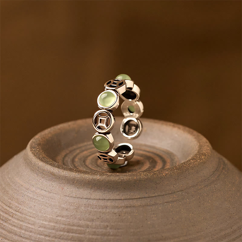 Buddha Stones Jade Südroter Achat Kupfermünze Wohlstand Glück Offener Ring - Jade - image 0