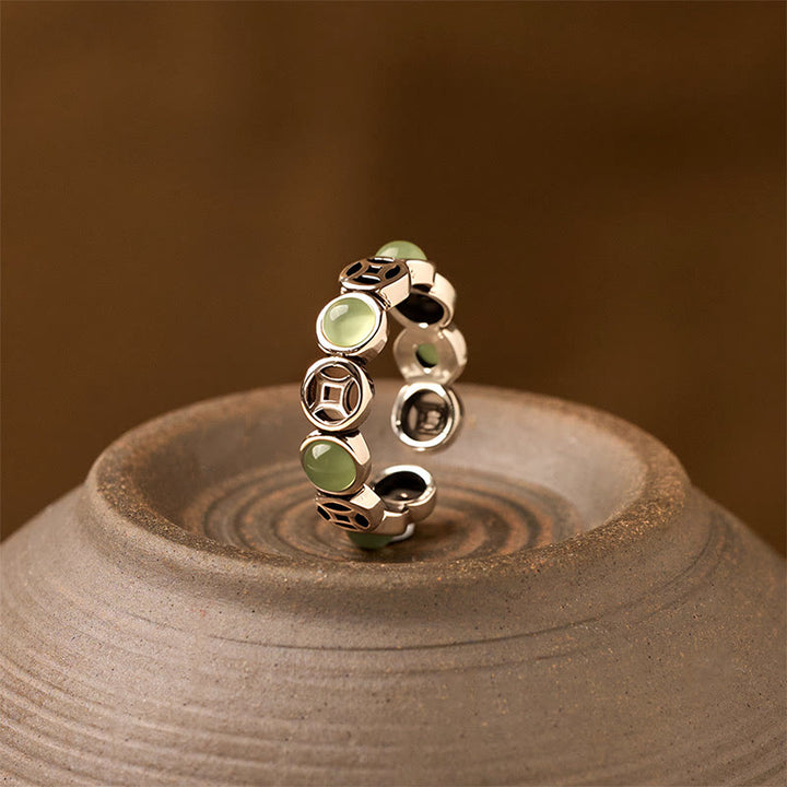 Buddha Stones Jade Südroter Achat Kupfermünze Wohlstand Glück Offener Ring - Jade - image 0
