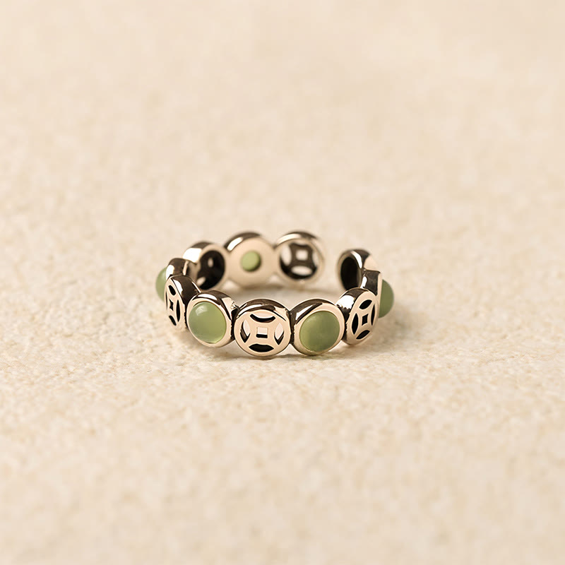 Buddha Stones Jade Südroter Achat Kupfermünze Wohlstand Glück Offener Ring - image 3