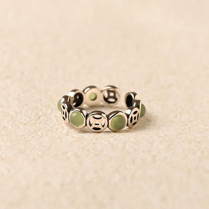 Buddha Stones Jade Südroter Achat Kupfermünze Wohlstand Glück Offener Ring - image 3
