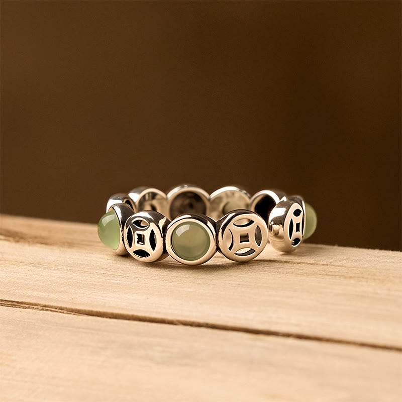 Buddha Stones Jade Südroter Achat Kupfermünze Wohlstand Glück Offener Ring - image 2