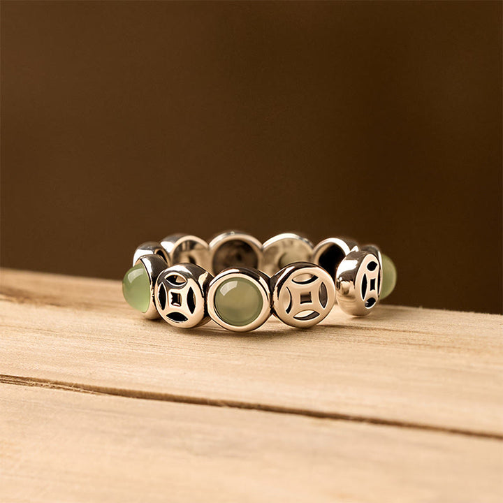 Buddha Stones Jade Südroter Achat Kupfermünze Wohlstand Glück Offener Ring - image 2