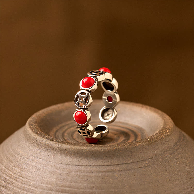 Buddha Stones Jade Südroter Achat Kupfermünze Wohlstand Glück Offener Ring - Südroter Achat - image 8