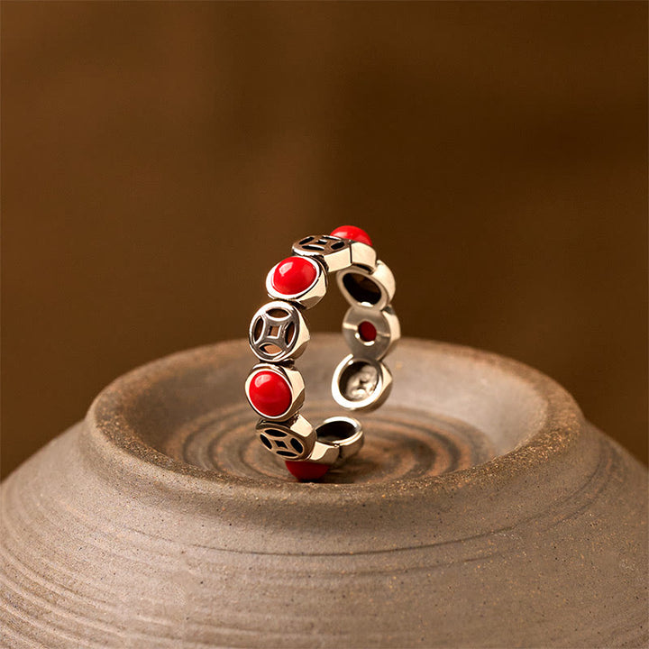 Buddha Stones Jade Südroter Achat Kupfermünze Wohlstand Glück Offener Ring - Südroter Achat - image 8