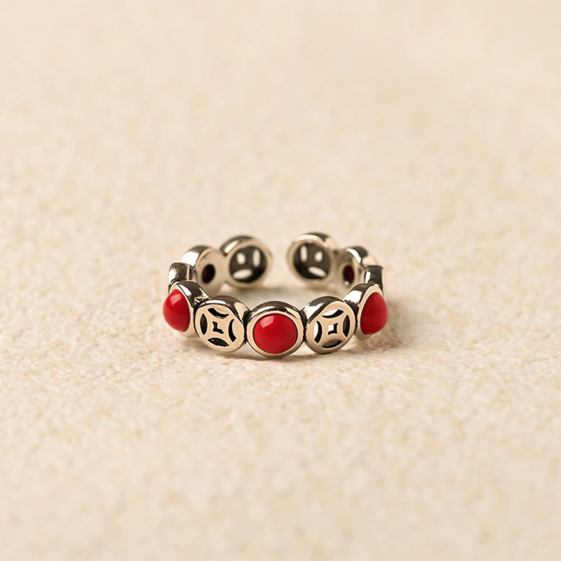 Buddha Stones Jade Südroter Achat Kupfermünze Wohlstand Glück Offener Ring - image 9