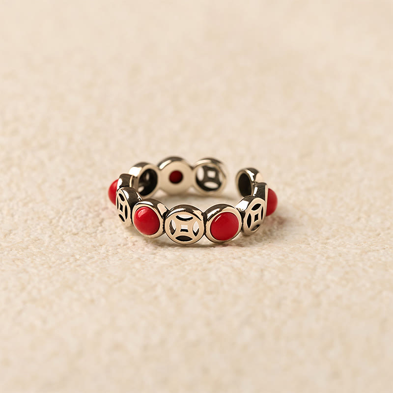 Buddha Stones Jade Südroter Achat Kupfermünze Wohlstand Glück Offener Ring - image 11