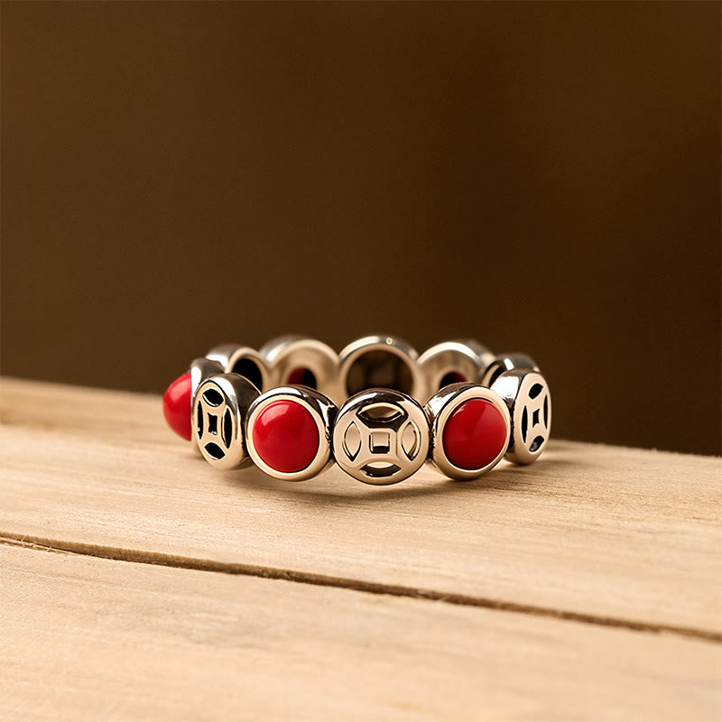 Buddha Stones Jade Südroter Achat Kupfermünze Wohlstand Glück Offener Ring - image 10