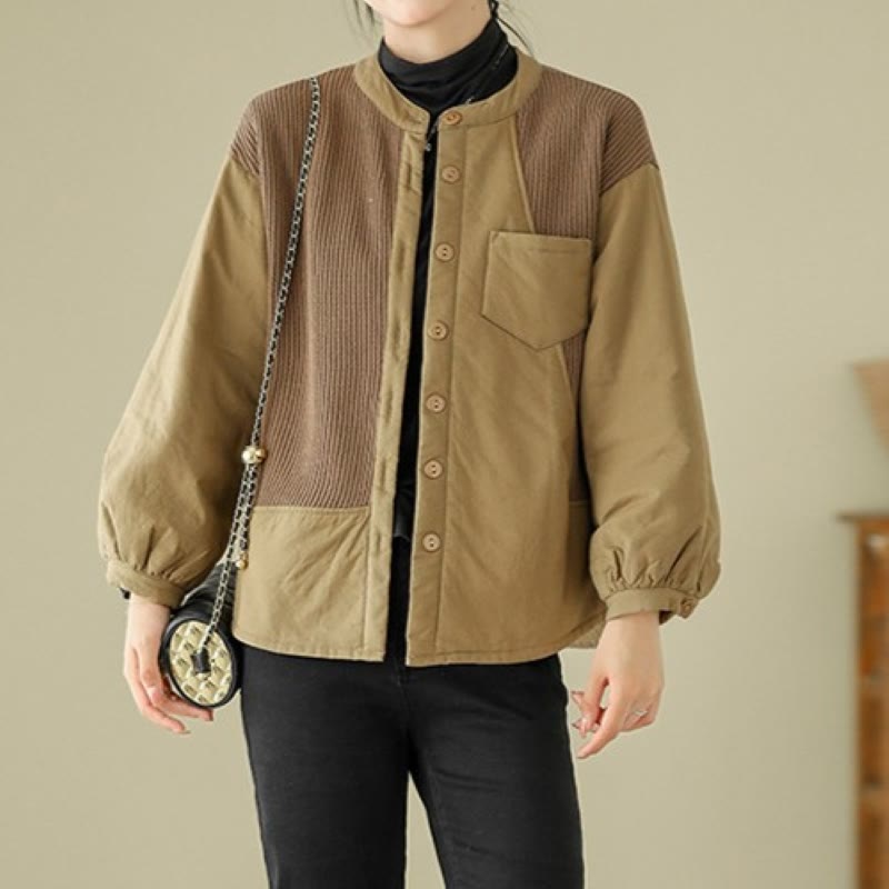 Buddha Stones Commute Damen-Langarmjacke aus Baumwolle mit schlichtem Patchwork-Design und Tasche - Goldrute - US8-10， UK/AU12-14，EU40-42 (XL) - image 0