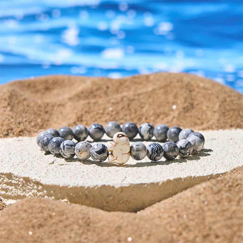 Buddha Stones, Naturstein, verschiedene Steine, Elefant, spirituelle Kraft, Armband - Grauer Jaspis (Handgelenkumfang: 15–18 cm) - image 21