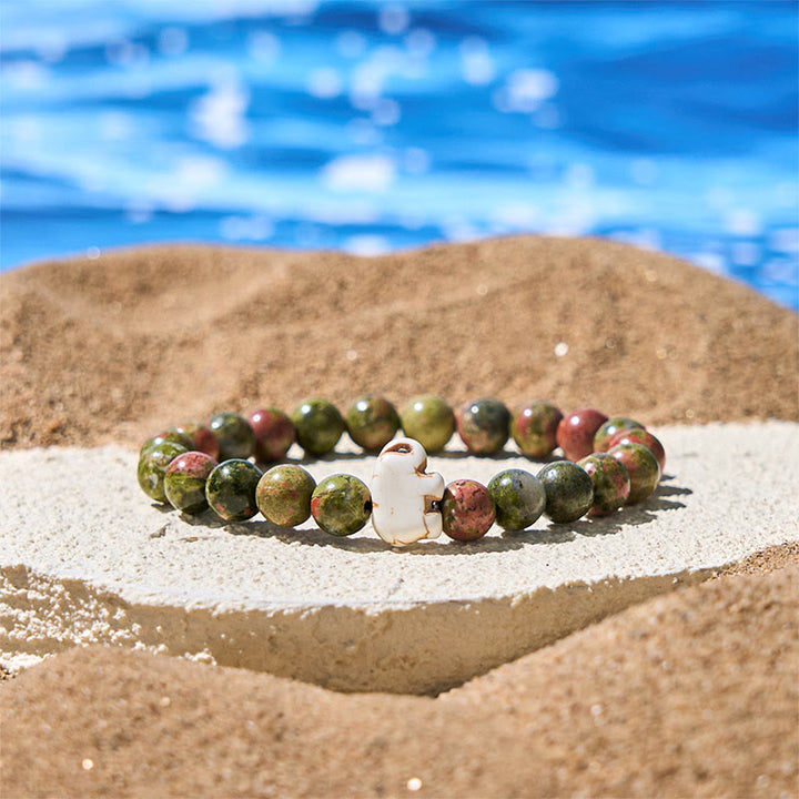 Buddha Stones, Naturstein, verschiedene Steine, Elefant, spirituelle Kraft, Armband - Unakit (Handgelenkumfang: 15–18 cm) - image 25
