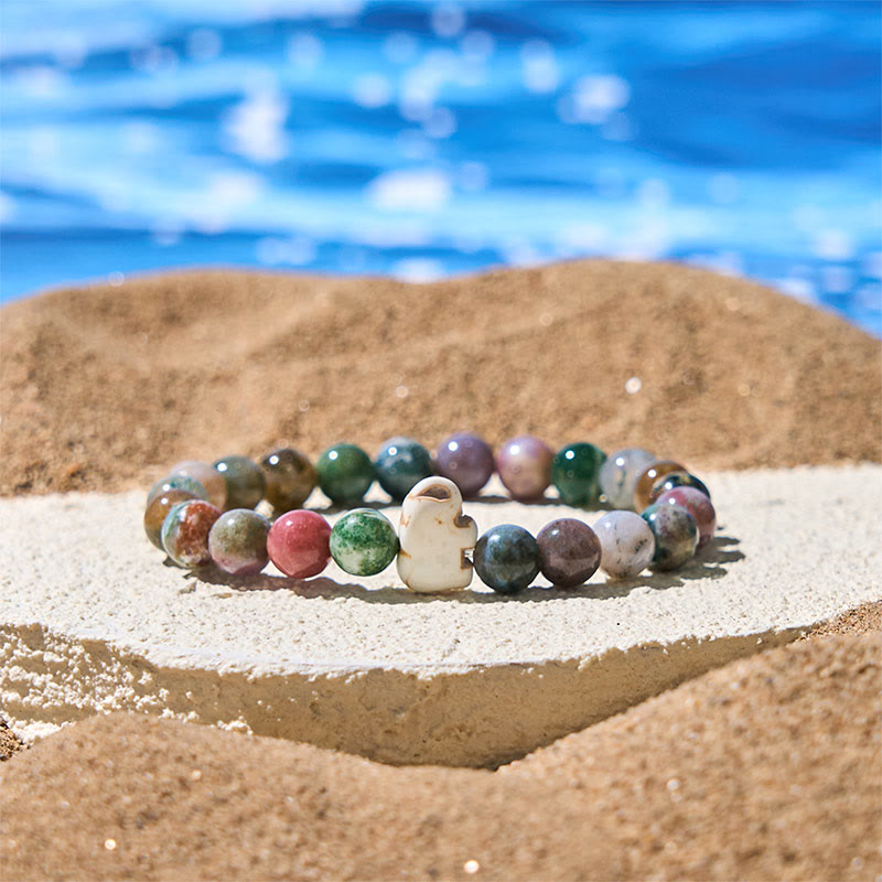 Buddha Stones, Naturstein, verschiedene Steine, Elefant, spirituelle Kraft, Armband - Indischer Achat (Handgelenkumfang: 15–18 cm) - image 29