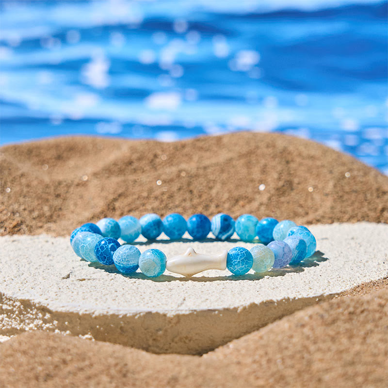 Buddha Stones Natur-Achat-Stein Hai Weisheitsarmband - Blauer Crackle-Achat (Handgelenkumfang: 15–18 cm) - image 4