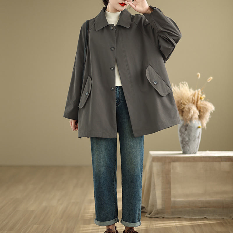 Buddha Stones Damen-Cargo-Baumwolljacke mit langen Ärmeln und Patches und Tasche - image 5