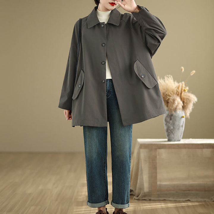 Buddha Stones Damen-Cargo-Baumwolljacke mit langen Ärmeln und Patches und Tasche - image 5