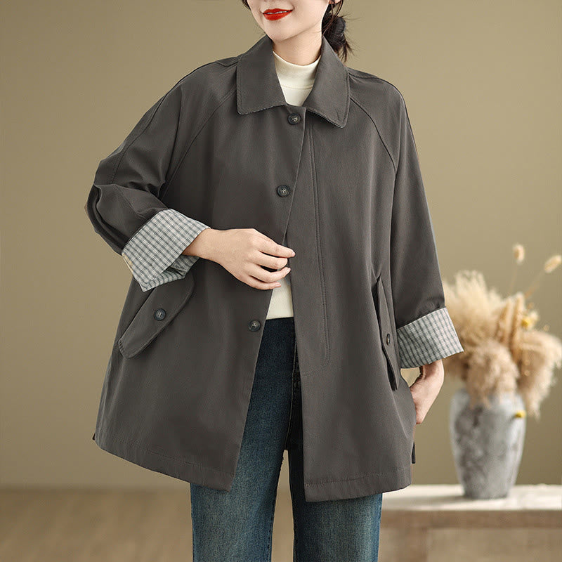 Buddha Stones Damen-Cargo-Baumwolljacke mit langen Ärmeln und Patches und Tasche - Dunkelgrau - US12， UK/AU16，EU44 (XL) - image 0