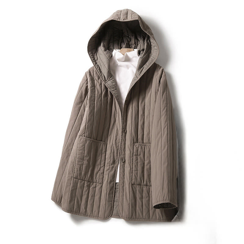 Buddha Stones Cord Design Quilting Damen Langarm Baumwolle Hoodie Jacke mit Tasche - Bräunen - US8-10， UK/AU12-14，EU40-42 (2XL) - image 0