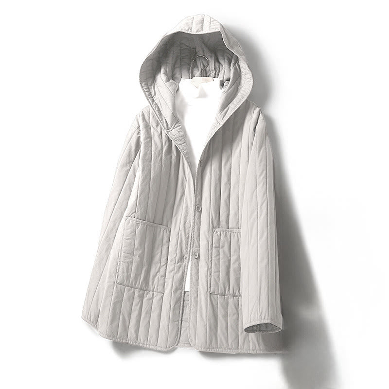 Buddha Stones Cord Design Quilting Damen Langarm Baumwolle Hoodie Jacke mit Tasche - Weißer Rauch - US8-10， UK/AU12-14，EU40-42 (2XL) - image 15