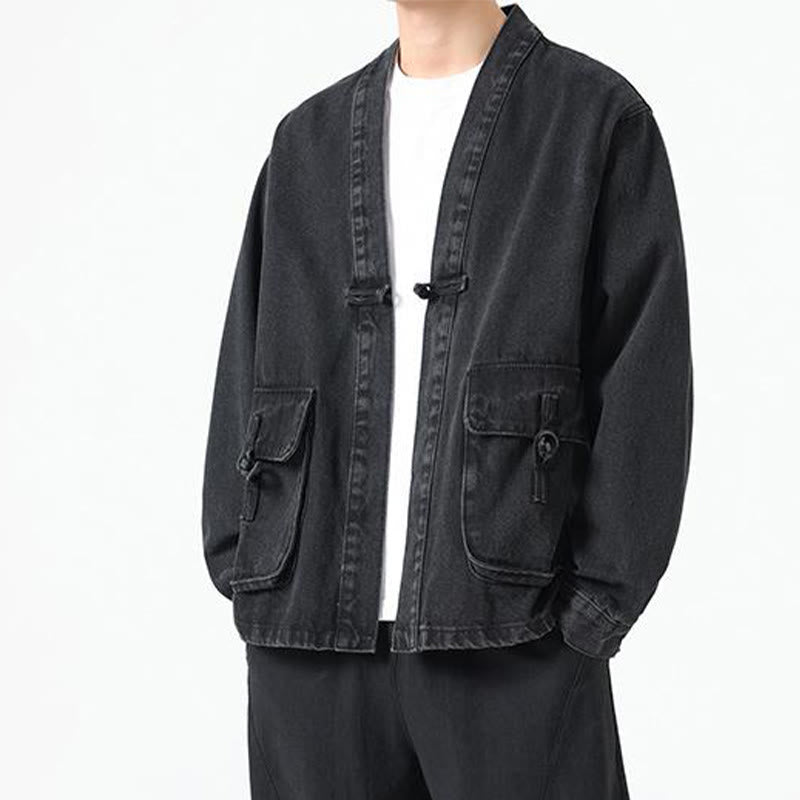 Buddha Stones Denim Button Design Herren-Baumwoll-Langarmjacke mit Taschen - image 6