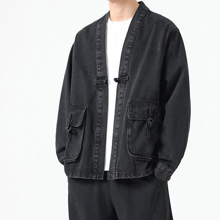 Buddha Stones Denim Button Design Herren-Baumwoll-Langarmjacke mit Taschen - image 6