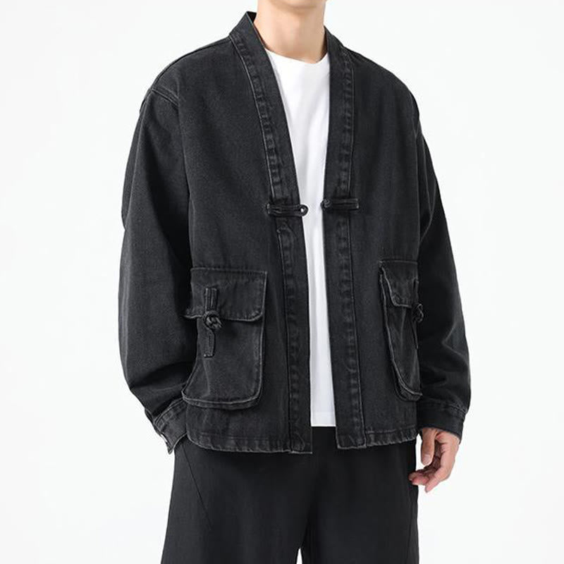 Buddha Stones Denim Button Design Herren-Baumwoll-Langarmjacke mit Taschen - image 5