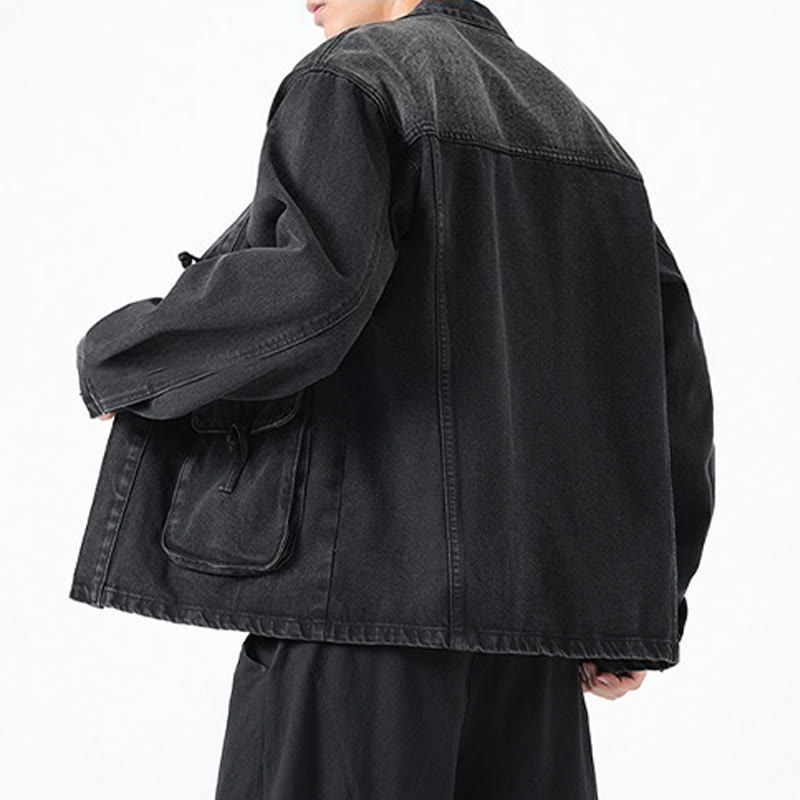 Buddha Stones Denim Button Design Herren-Baumwoll-Langarmjacke mit Taschen - image 4