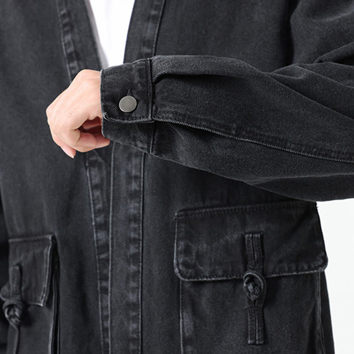 Buddha Stones Denim Button Design Herren-Baumwoll-Langarmjacke mit Taschen - image 9