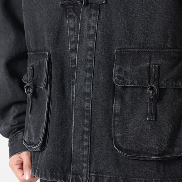 Buddha Stones Denim Button Design Herren-Baumwoll-Langarmjacke mit Taschen - image 10
