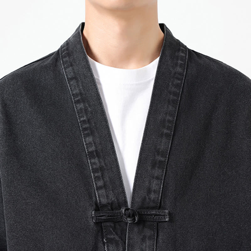 Buddha Stones Denim Button Design Herren-Baumwoll-Langarmjacke mit Taschen - image 7