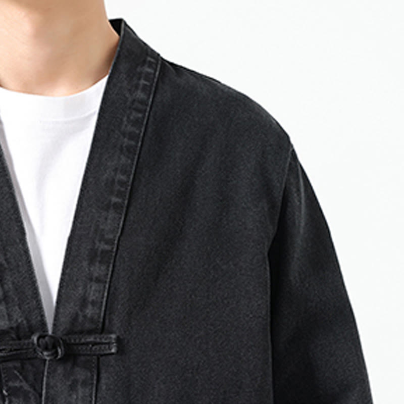 Buddha Stones Denim Button Design Herren-Baumwoll-Langarmjacke mit Taschen - image 8