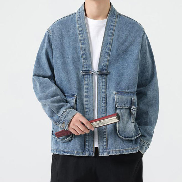 Buddha Stones Denim Button Design Herren-Baumwoll-Langarmjacke mit Taschen - image 16