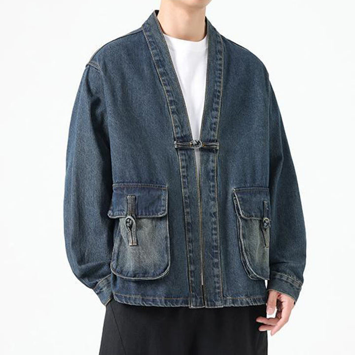 Buddha Stones Denim Button Design Herren-Baumwoll-Langarmjacke mit Taschen - image 23
