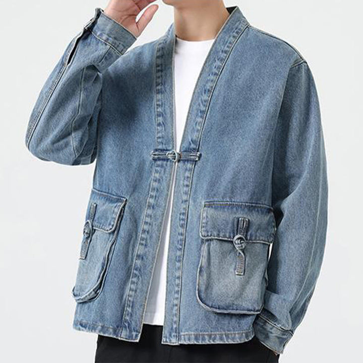 Buddha Stones Denim Button Design Herren-Baumwoll-Langarmjacke mit Taschen - image 14