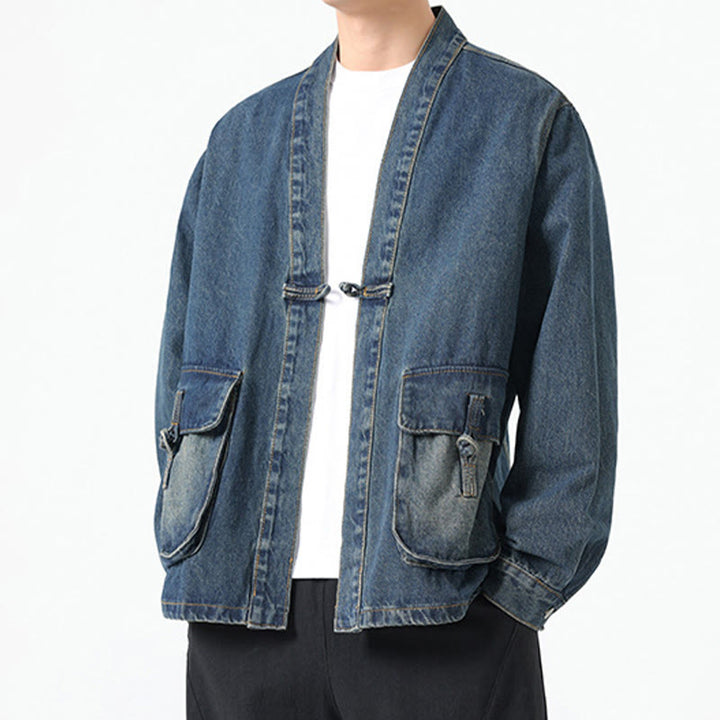 Buddha Stones Denim Button Design Herren-Baumwoll-Langarmjacke mit Taschen - image 20