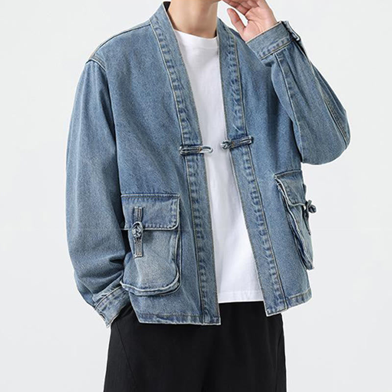 Buddha Stones Denim Button Design Herren-Baumwoll-Langarmjacke mit Taschen - image 12
