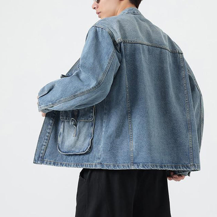 Buddha Stones Denim Button Design Herren-Baumwoll-Langarmjacke mit Taschen - image 15