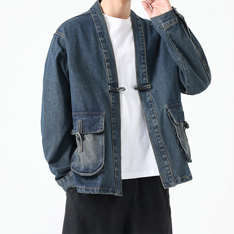 Buddha Stones Denim Button Design Herren-Baumwoll-Langarmjacke mit Taschen - image 19