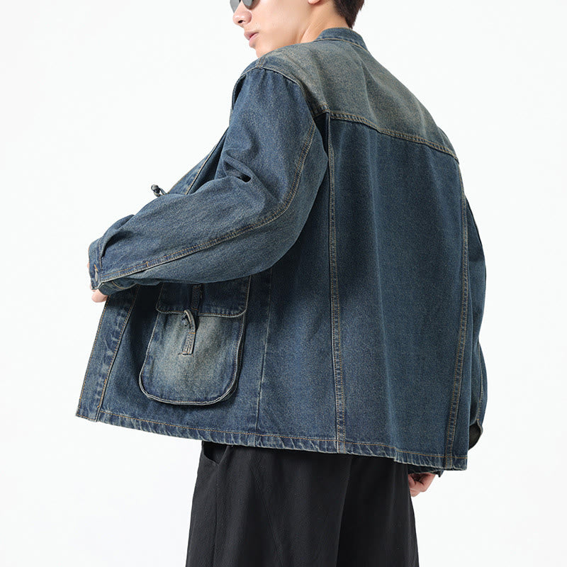 Buddha Stones Denim Button Design Herren-Baumwoll-Langarmjacke mit Taschen - image 22